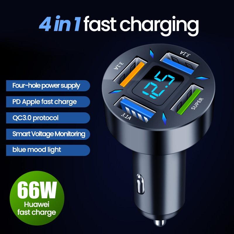 Car Charger Quick Charge Cigarette Lighter Adapter 4-Port USB A+USB C Fast Charging Phone Charger for iPhone Xiaomi Samsung - Image #6
