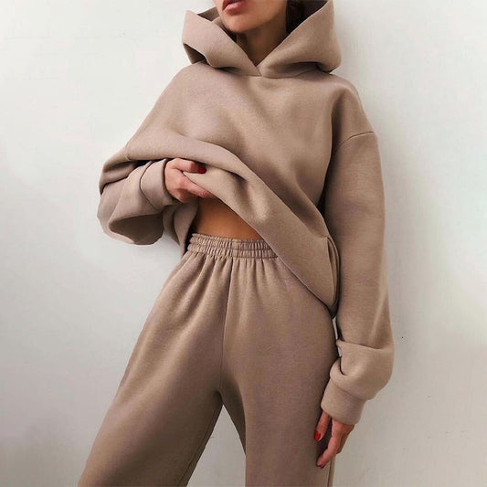 Women&#39;s Tracksuit Suit Autumn Fashion Warm Hoodie Sweatshirts Two Pieces Oversized Solid Casual Hoody Pullovers Long Pant Sets