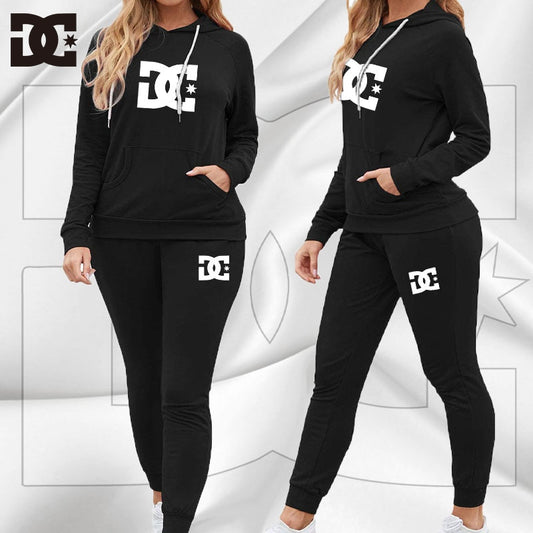 2022 New DC Printed Women&#39;s Tracksuit Solid Color Sports Style Hooded Hoodies +pants 2PCS Sets Clothing Windproof Woman Clothing