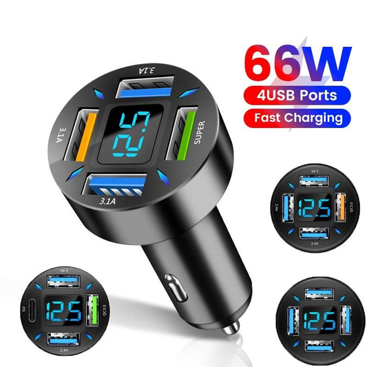 Car Charger Quick Charge Cigarette Lighter Adapter 4-Port USB A+USB C Fast Charging Phone Charger for iPhone Xiaomi Samsung - Image #1