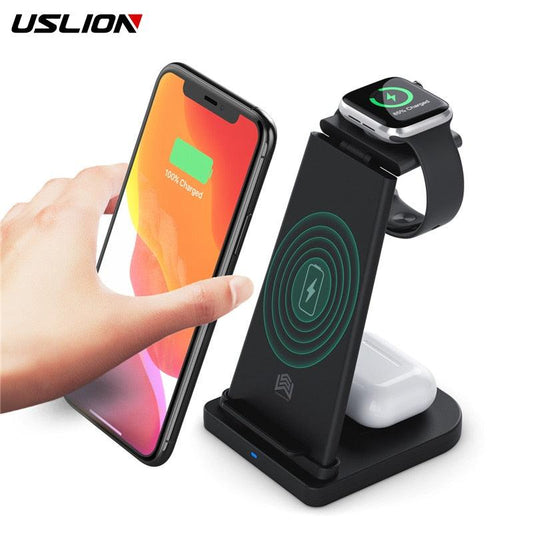 USLION 10W Wireless Charger Stand Holder For iphone 12 11 XS XR 3 in 1 Fast Charging For Airpods 2 Pro For Apple Watch 5 4 3 2 1 - Image #1